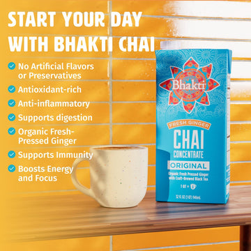 Bhakti Chai Fresh Ginger & Black Tea Concentrate, Original, Vegan, Organic, Fair Trade, Kosher, Gluten-Free, & All-Natural Clean