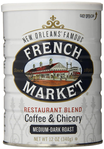 French Market Coffee, Coffee & Chicory Restaurant Blend, Medium-Dark Roast Ground Coffee, 12-Ounce Metal Can