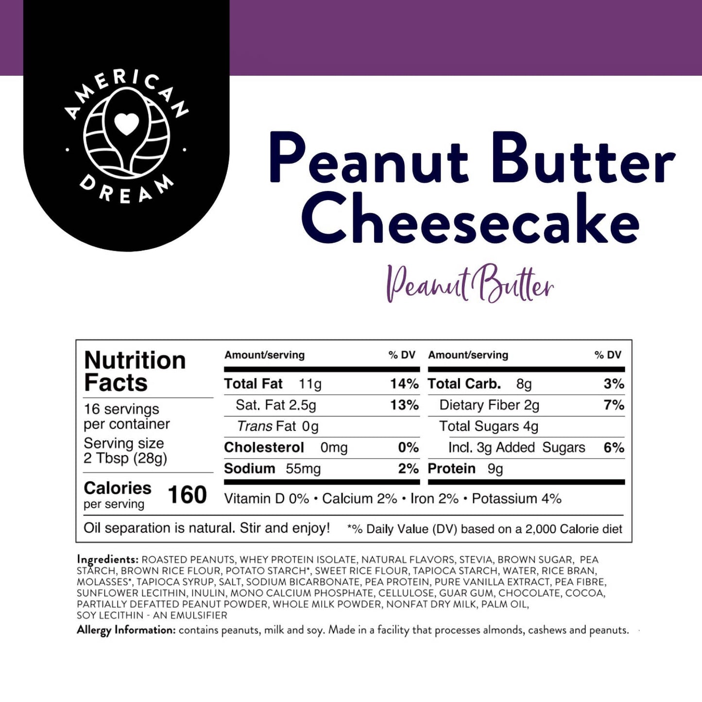 American Dream Nut Butter - Gluten-Free Peanut Butter Cheesecake Peanut Butter