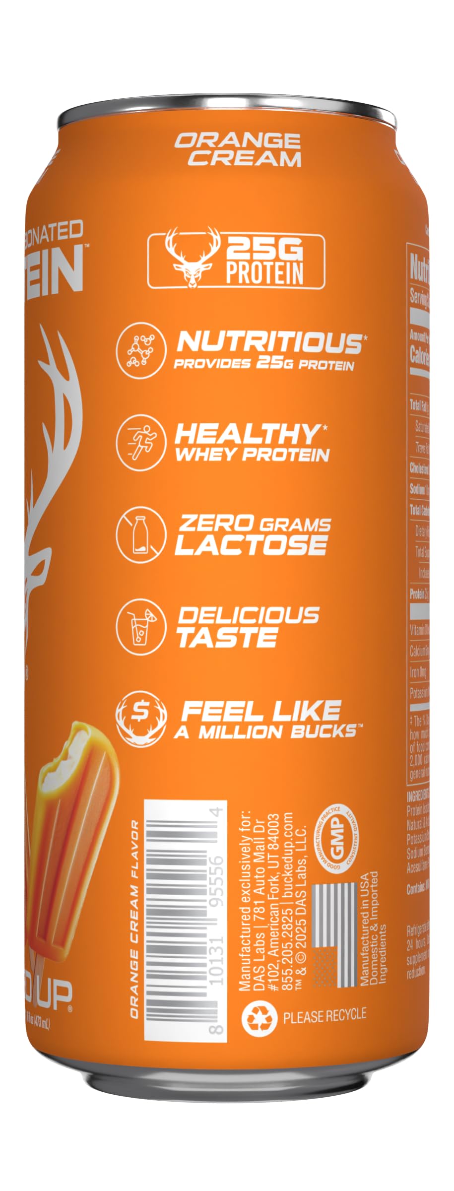 Bucked Up Protein Soda - Lightly Carbonated, Zero Sugar, 25g Whey Isolate - 12 Pack, 16 oz Cans (Orange Cream)