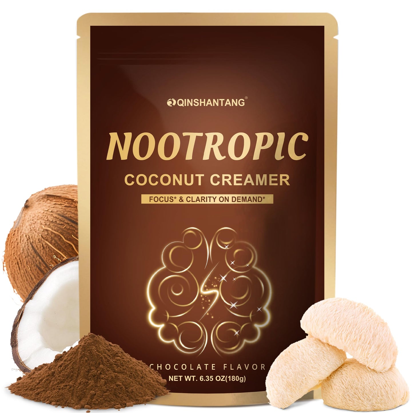 Nootropic Coffee Creamer Mushroom Creamer Powder Hot Chocolate Flavored | LionS Mane Alpha Gpc & L-Tyrosine Magnesium Glycinate And Mct| Supports Brain & Calm Balance 6.35 Oz