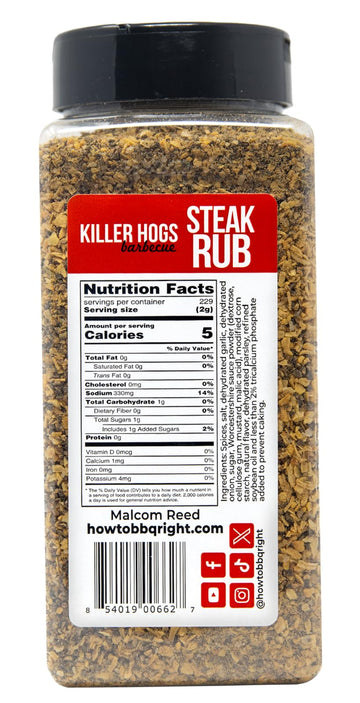 reduceer Hogs Steak Rub - Championship BBQ Seasoning for Beef & Burgers - 16.2 Ounces