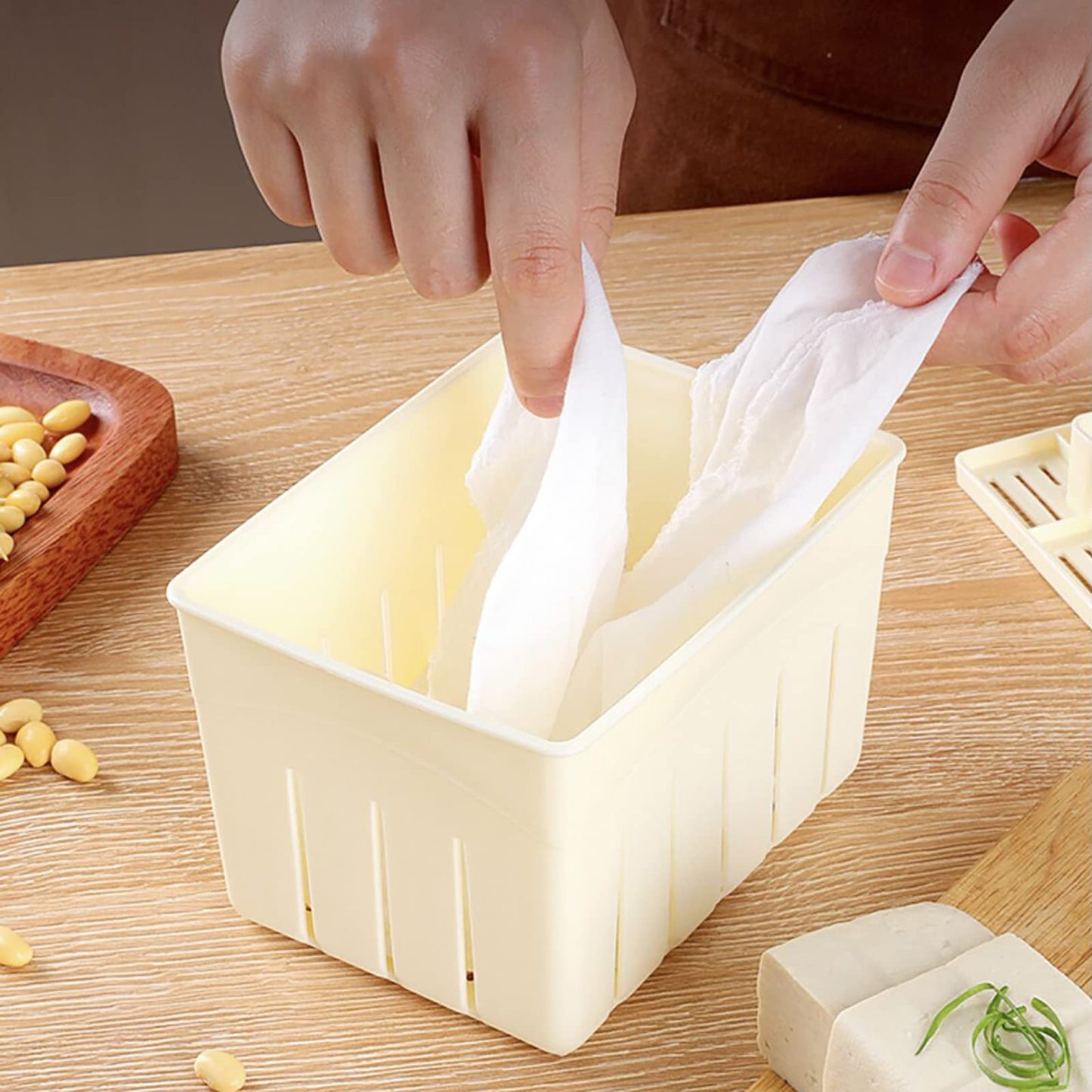 Mangocore Ivory Tofu Press Mould Kit - DIY Homemade Tofu Maker with Cheese Cloth, Kitchen Tool for Perfectly Pressed Tofu