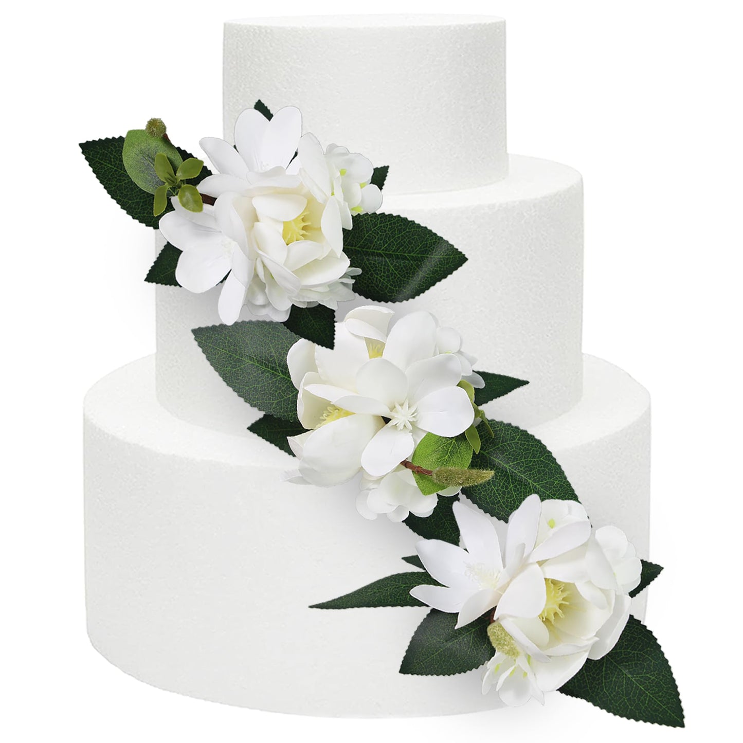 Rinlong 3Pcs Pre-Made White Magnolia Cake Flowers Cake Toppers Decorations Wedding Cake Decorating Flowers Decor Birthday Baby Shower Party Artificial Flower Cake Topper