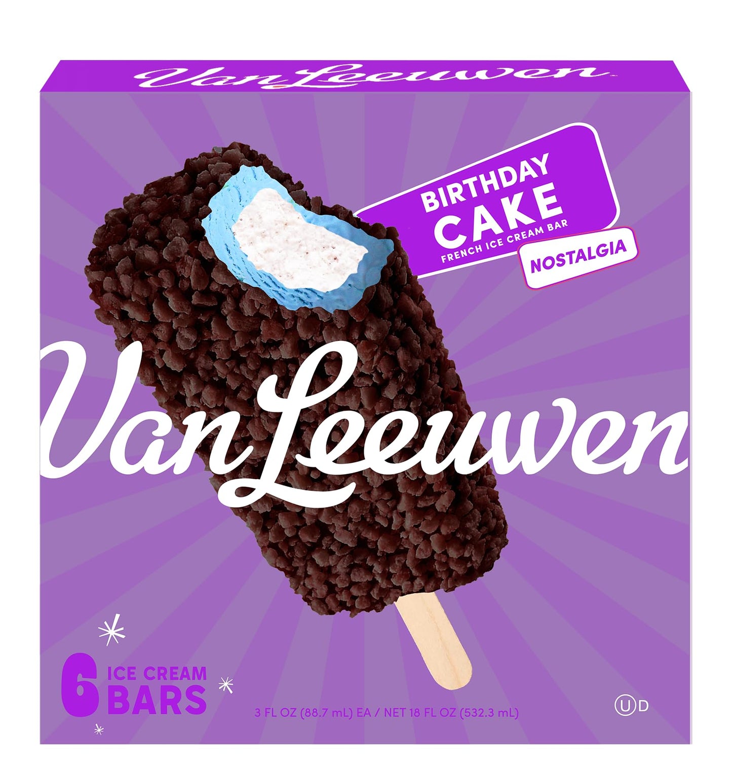 Van Leeuwen Birthday Cake Bars, 18 oz 6 Count (Frozen)