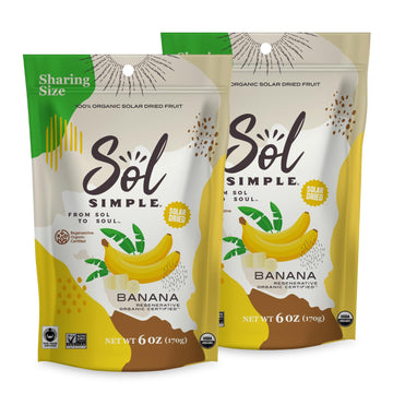 Sol Simple Regenerative Organic Certified, Dried Banana | 6Oz Snack Pack (2 Bags Total) | One Ingredient | Vegan | Non-Gmo | No Added Sugar | Fair Trade | Dried Fruit | Organic
