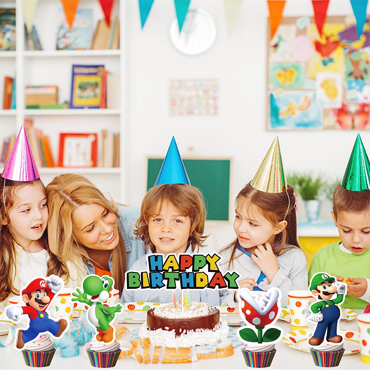 14Pcs Mario Cake Topper For Mario Birthday Party Supplies