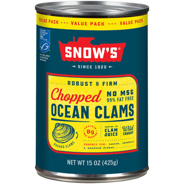 Snow's Wild Caught Chopped Clams Canned, 15 oz Can - 4g Protein Per Serving - Gluten Free, Keto Friendly, 99% Fat Free