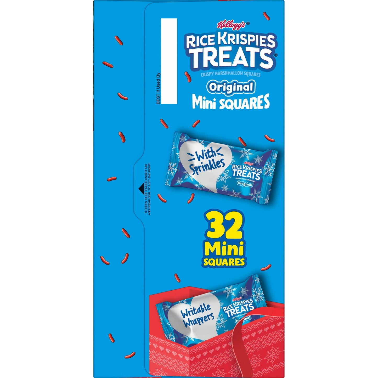 Rice Krispies Treats Mini Marshmallow Cereal Bars, Holiday Snacks, Snack Bars, Original with Holiday Sprinkles, 12.4oz Box (32 B