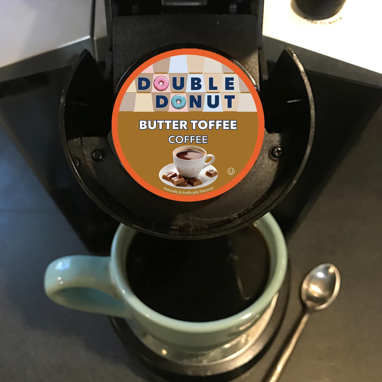 Double Donut Coffee Butter Toffee Flavored Coffee Pods Medium Roast Coffee compatible with Keurig K Cups malt-inspired 20 Count