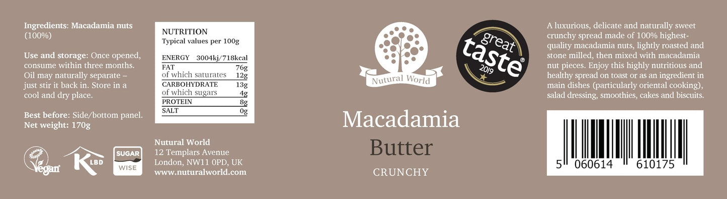 Nutural World - Crunchy Macadamia Nut Butter 6 Oz (170G)