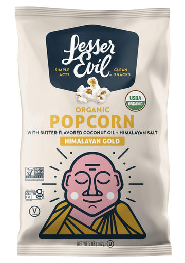 Lesserevil Himalayan Gold Organic Popcorn, No Artificial Ingredients, Coconut Oil, Pack Of 5, 5 Oz Bags