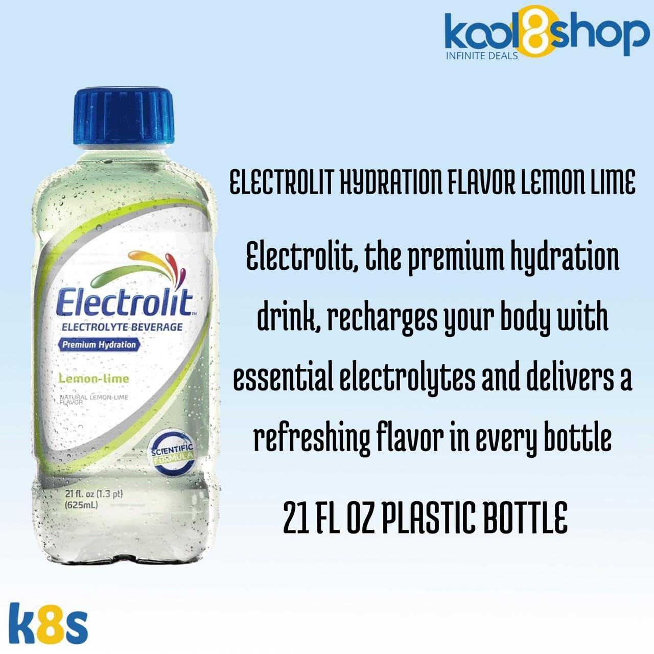 Electrolit Lemon Lime Hydration Drink With Electrolytes 21 Fl Oz Plastic Bottles 9 Pack + 1 Microfiber Cooling Towel By Kool8Sho