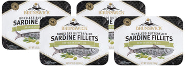 Brunswick Sardines In Olive Oil, 3.75 Oz Can - Boneless Butterflied Sardine Fillets - Wild Caught - 17G Protein Per Serving - Gl