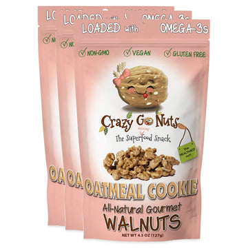 Crazy Go Nuts Walnuts - Oatmeal Cookie, 4.5 oz (3-Pack) - Healthy Snacks, Vegan, Gluten Free, Superfood - Natural, Non-GMO, ALA,