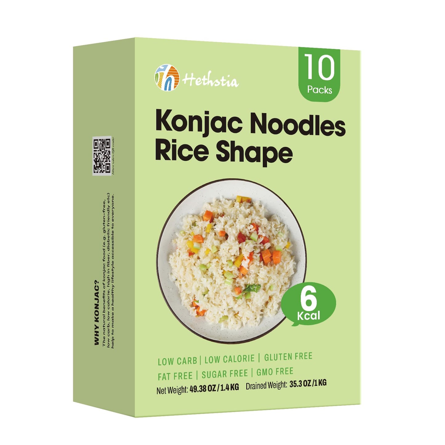 Hethstia Konjac Rice, 10 Packs Low Carb Shirataki Rice, Keto, Vegan, Gluten-Free, Sugar-Free, Low Calorie, Low Carb, Ready-to-Ea