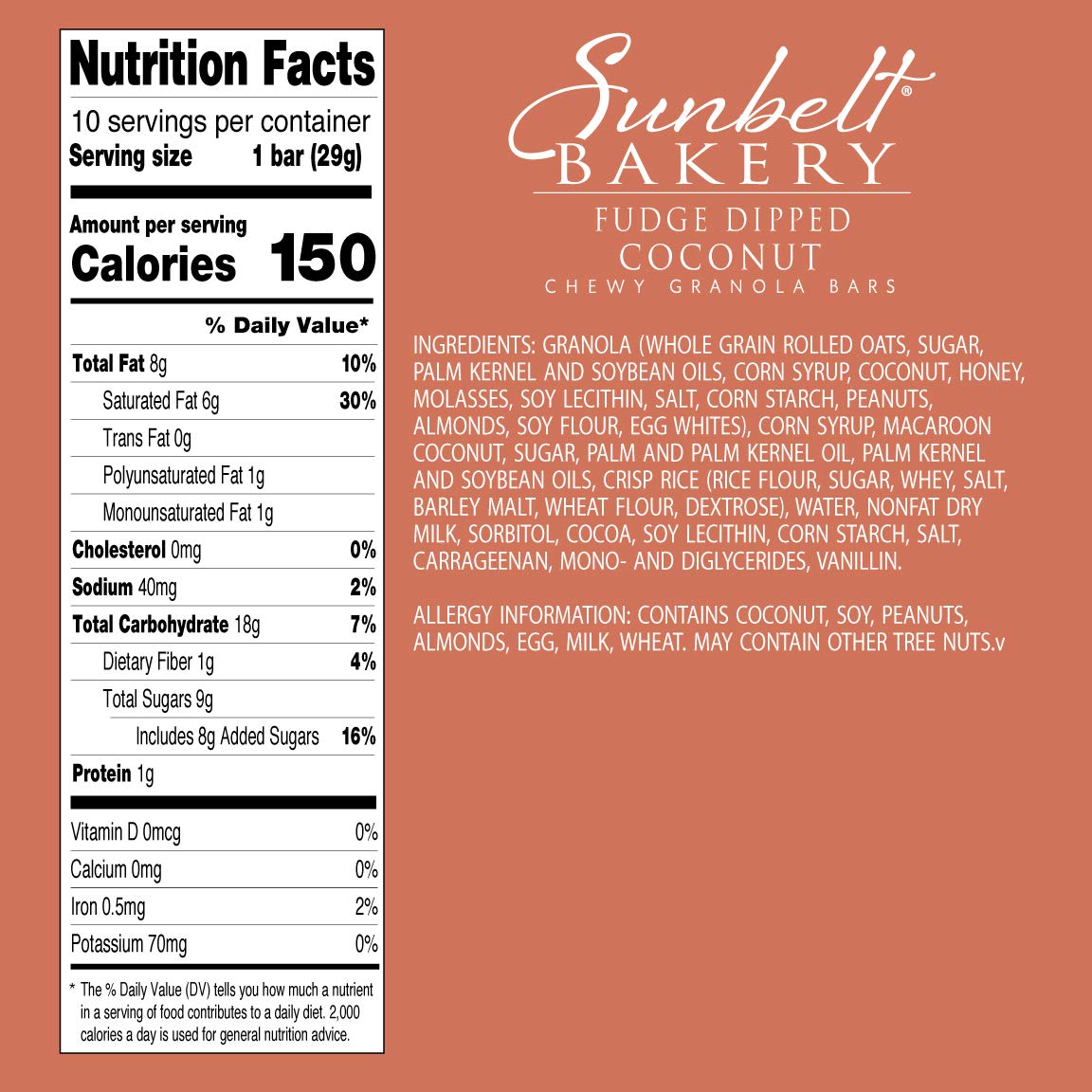 Sunbelt Bakery Fudge Dipped Coconut Chewy Granola Bars, 120-1.0 Oz Bars (8 Boxes)