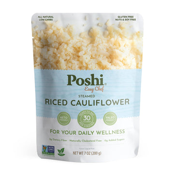 POSHI Riced Cauliflower | All Natural, Fully Cooked, Ready to Eat, Non-GMO, Low Calorie + Carb, Gluten Free, Vegetable Rice, Mea
