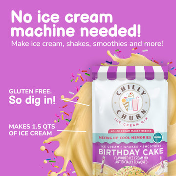 Chilly Churn Birthday Cake Flavored Ice Cream, Shakes, Smoothies Mix By Frostline Brand, Use With Ice Cream Machine, Countertop