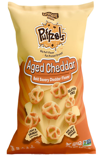 Unique Snacks Puffzels, Bold And Savory Cheddar Cheese Flavor With A Fun Pretzel Crunch, Gluten-Free Snacks, 4.8 Oz. Snack Bag,
