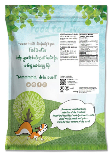 Food To Live White Quinoa Flakes, 8 Pounds - Pressed Quinoa Seeds, Whole Grain, Raw, Kosher, Bulk. High In Protein, Riboflavin.