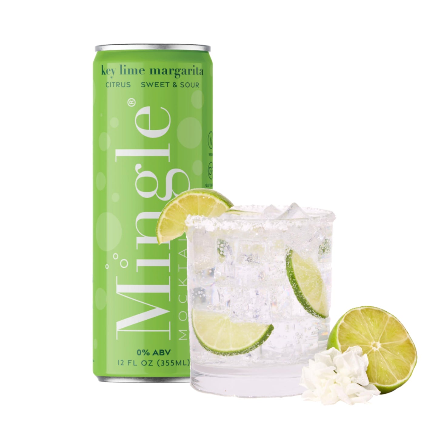 Mingle Mocktails Top-Grade Non-Beverage-Style Mixed Flavors - Key Lime Margarita Mocktail 12 Fl Oz Cans (Pack Of 24)