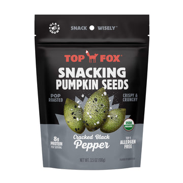 Top Fox Snacks - Organic Pop-Roasted Pumpkin Seeds | Healthy Protein Snacks - Gluten Free - Keto And Vegan Friendly (Salt & Pepper, 3.5 Oz - 2 Pack)