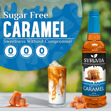 Syruvia Sugar Free Caramel Syrup With Syrup Pump Dispenser - Caramel Coffee Syrup Flavor, 25.4 Fl Oz, Kosher, Gluten Free, Perfe