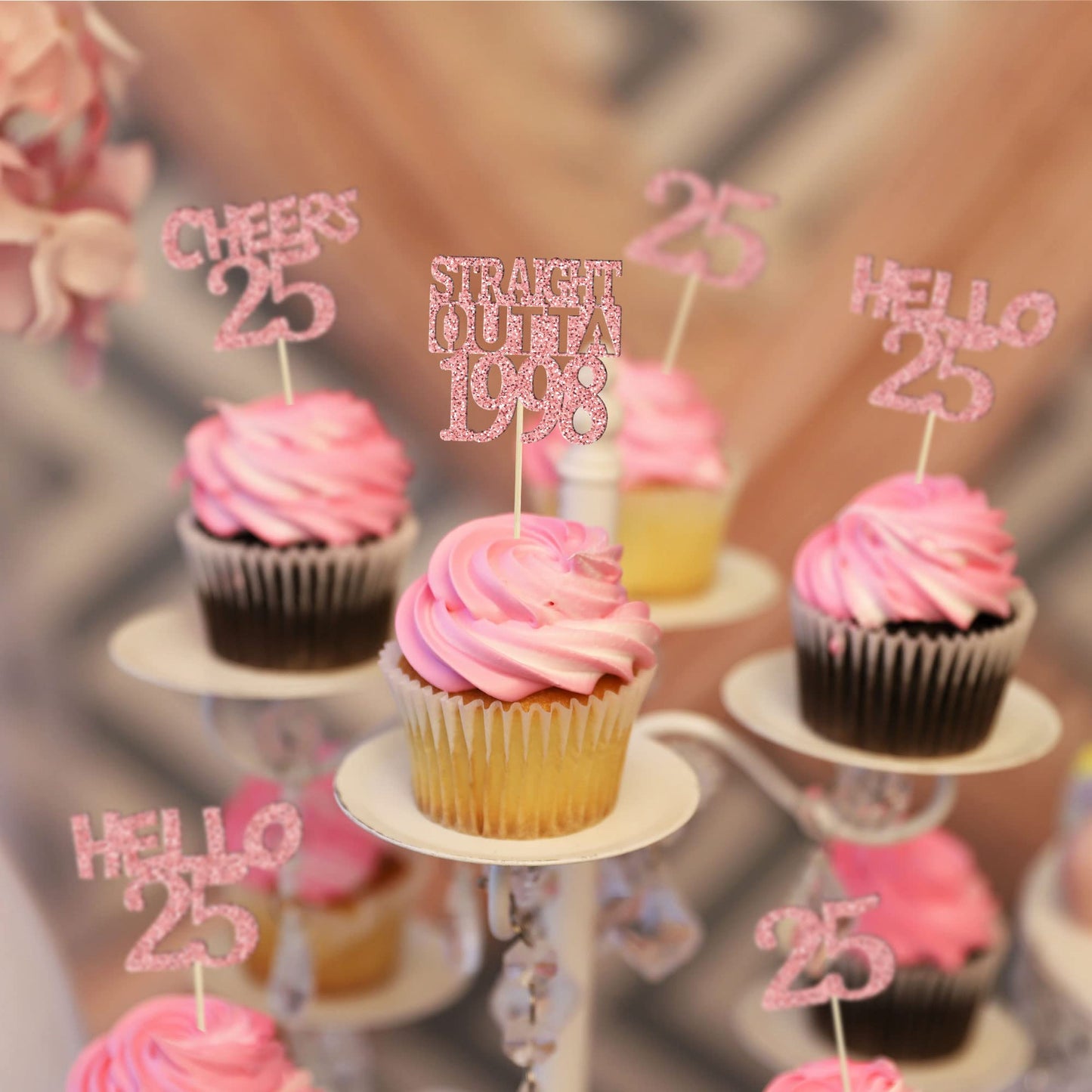 Gyufise 24Pcs Cheers to 35 Years Birthday Cupcake Toppers Glitter Thirty-five Straight Outta 1988 Cupcake Picks Happy 35th Cake