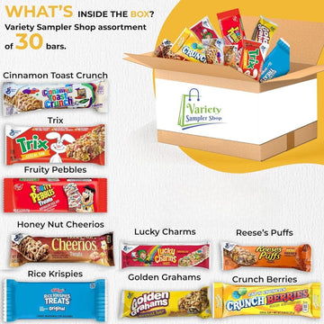 Cereal Bars Variety Pack Breakfast Food Snack Box 30 Individually Wrapped Granola Bars Lucky Charms, Cinnamon Toast Crunch, Gold