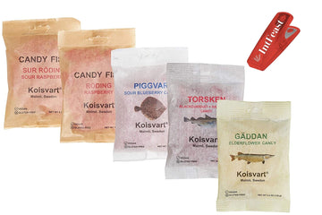 Kolsvart Swedish Candy Variety Pack, 4.2 Ounces - Raspberry, Blackcurrant & Raspberry, Sour Blueberry, Sour Raspberry, Elderflow