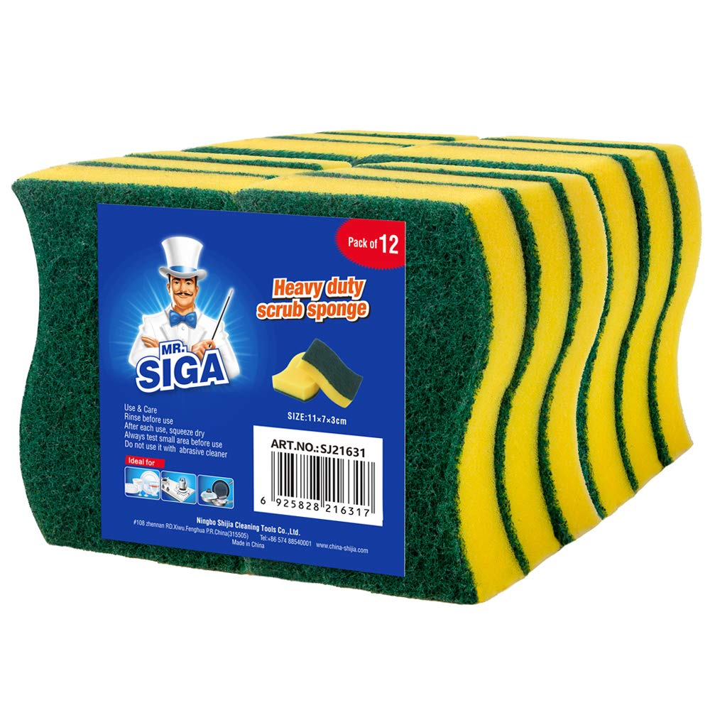 Mrsiga Heavy Duty Scrub Sponge, Pack Of 12, Size:11 X 7 X 3 Cm, 43 X 28 X 12