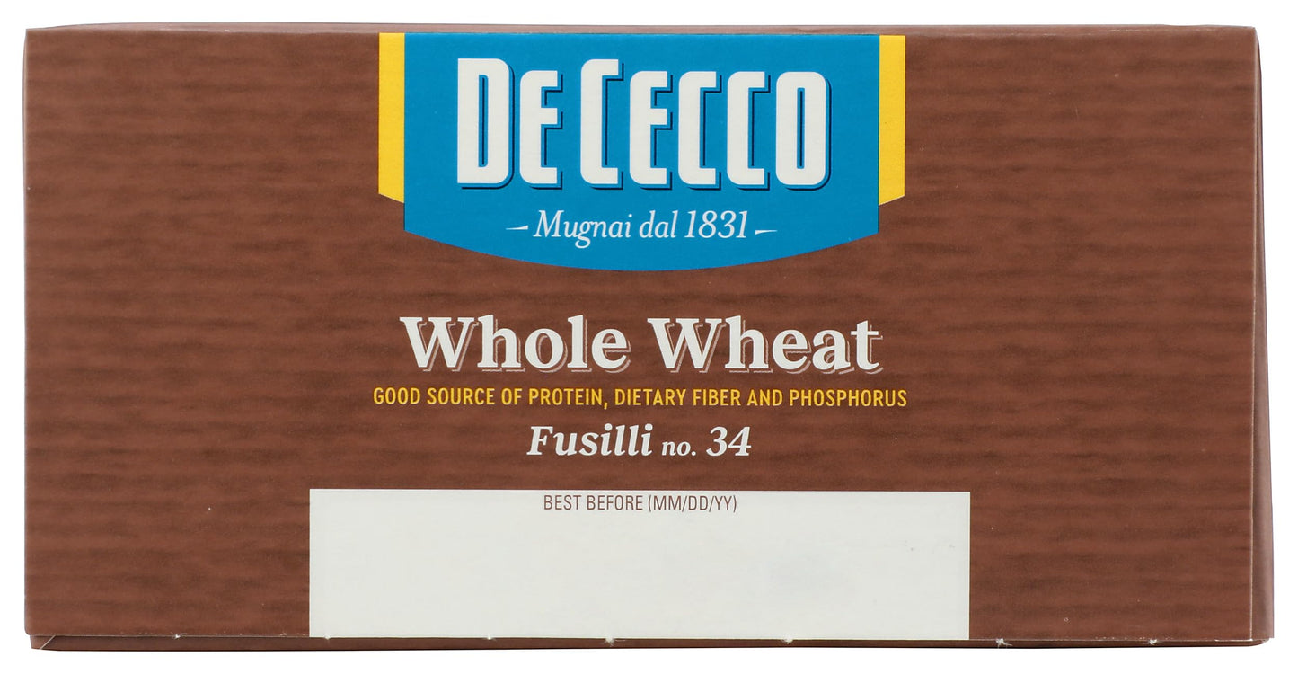 De Cecco Pasta Fusilli Whole Wheat Pasta, 13.25 oz