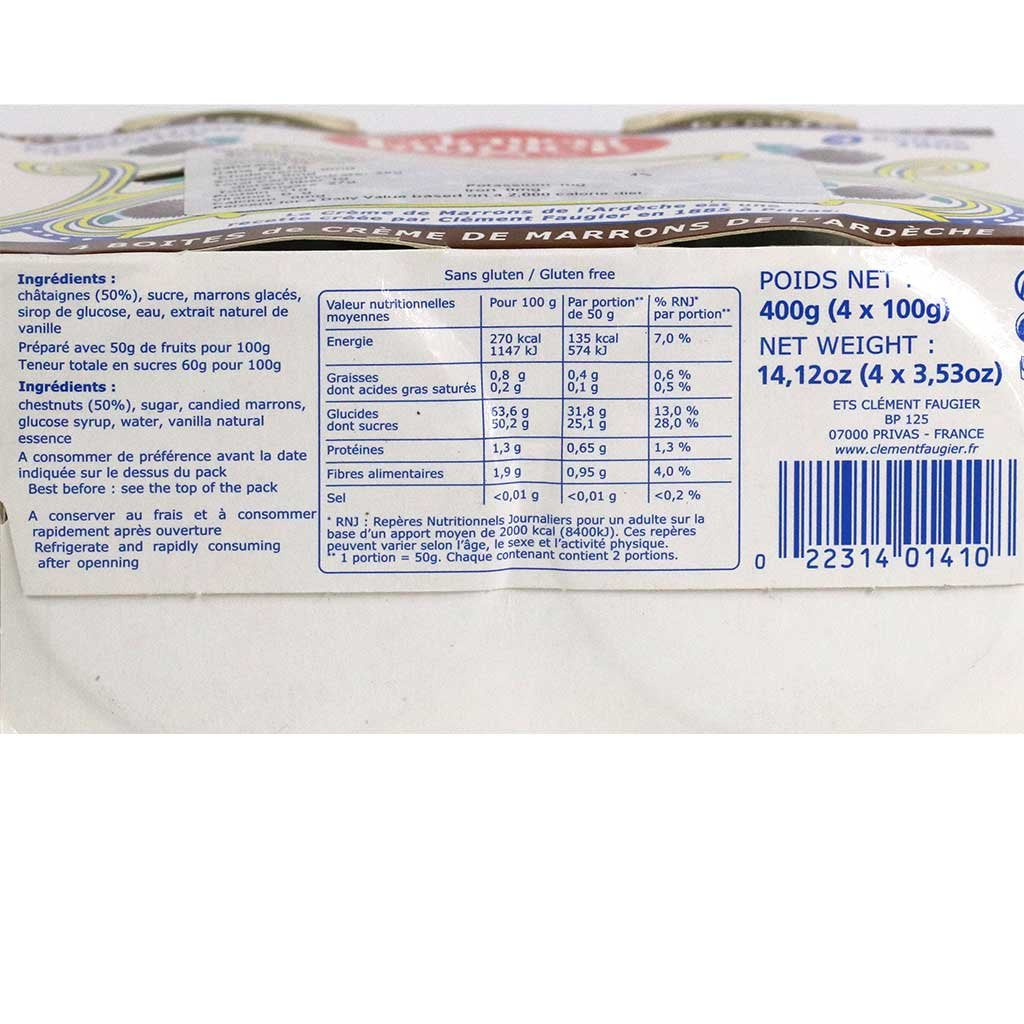 Clement Faugier Chestnut Spread Creme De Marrons Mini Cans - 4 X 3.5Oz