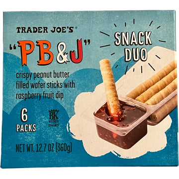 Trader Joes Pb&J Crispy Peanut Butter-Filled Wafer Sticks With Raspberry Fruit Dip, One Box Of 6 Packs, Total 12.7 Oz, 6 Count (
