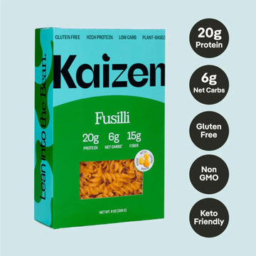 Kaizen Low Carb Keto Pasta Fusilli - High Protein (20g), Gluten-Free, Keto-Friendly (6g Net), Plant-Based Lupini Noodles made w/