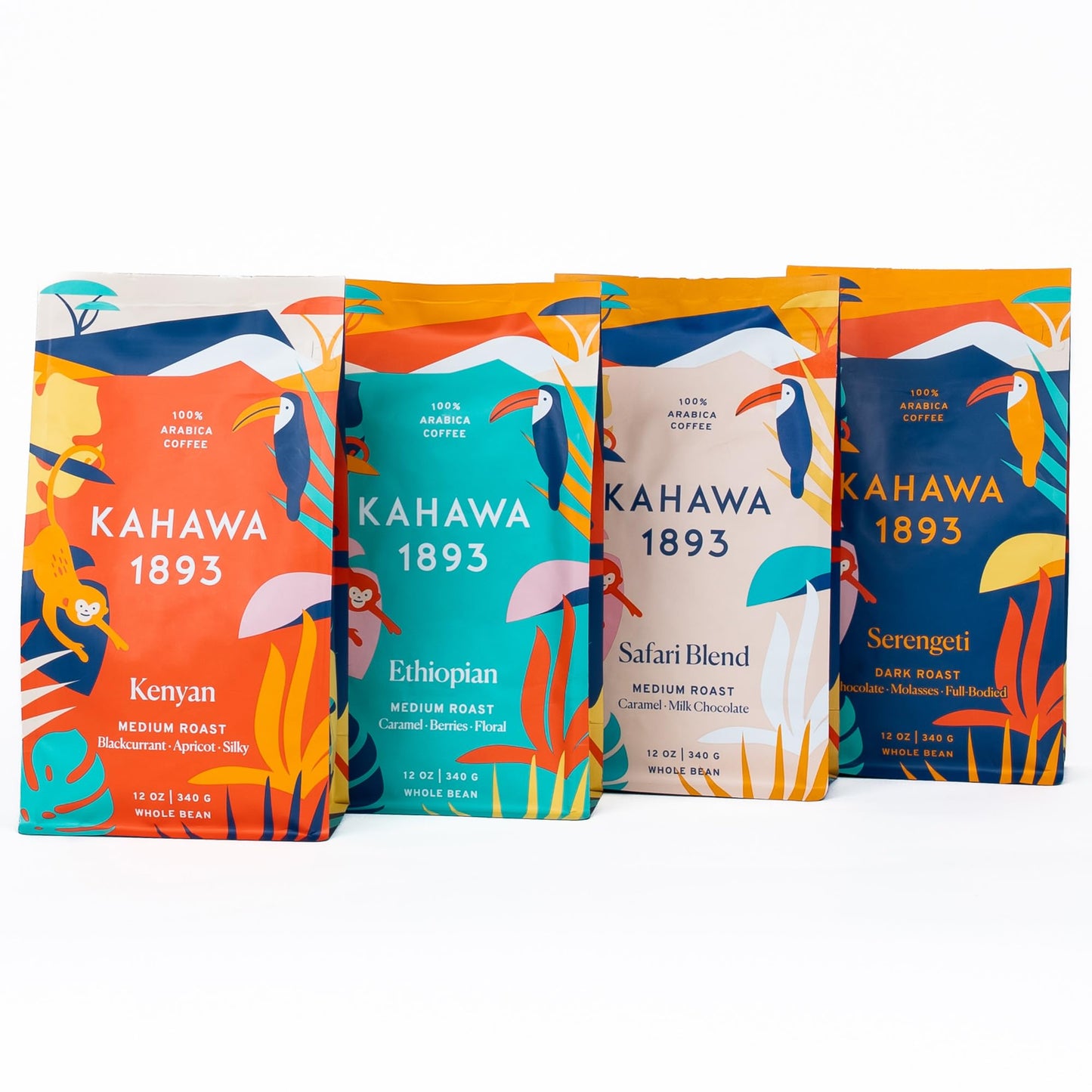 Kahawa 1893 Whole Bean Coffee Combo Pack Kenyan Ethiopian Safari & Serengeti Blend (12 Oz) - As Seen On Marine Theme Tank Naturally Sweet Organically Grown Ethically & Sustainably Sourced