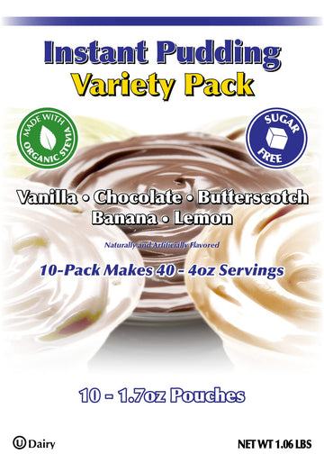Gramzero Variety (Vanilla, Chocolate, Butterscotch, Banana, Lemon) Sugar Free Pudding Mix Variety 10-Pack, Great For Nutrition C