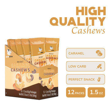 Newbam Sea Salt Caramel Cashews Individual Packs - 12 Cashew Snack Packs Roasted Nuts (1.5Oz Each) - Keto, Vegan, Gluten-Free -