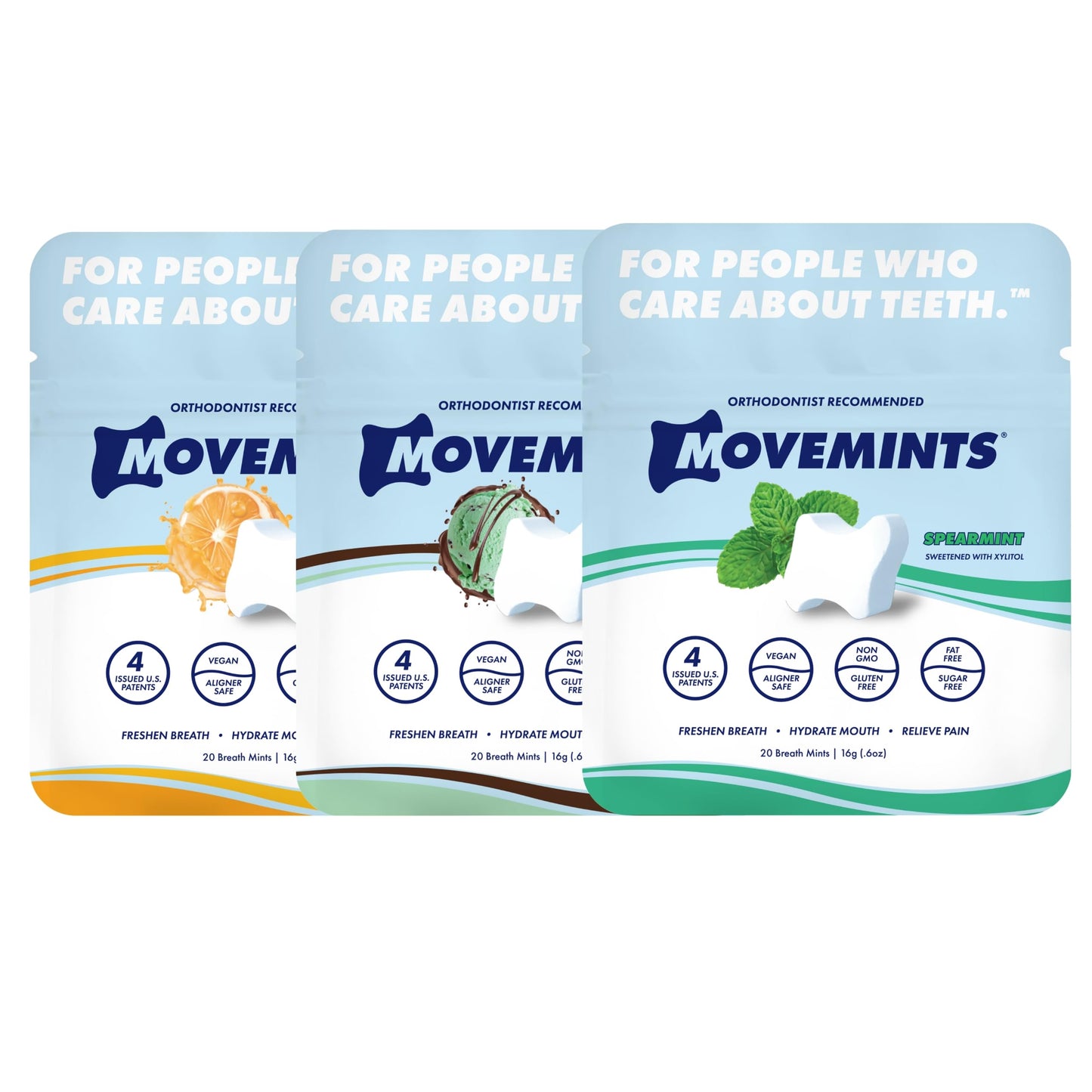 Movemints Clear Aligner Mints - Innovative Designed Aligner Seating Mints - Edible Alternative To Aligner Chewies - Xylitol Mints For Dry Mouth - Variety Pack (3 Pack)