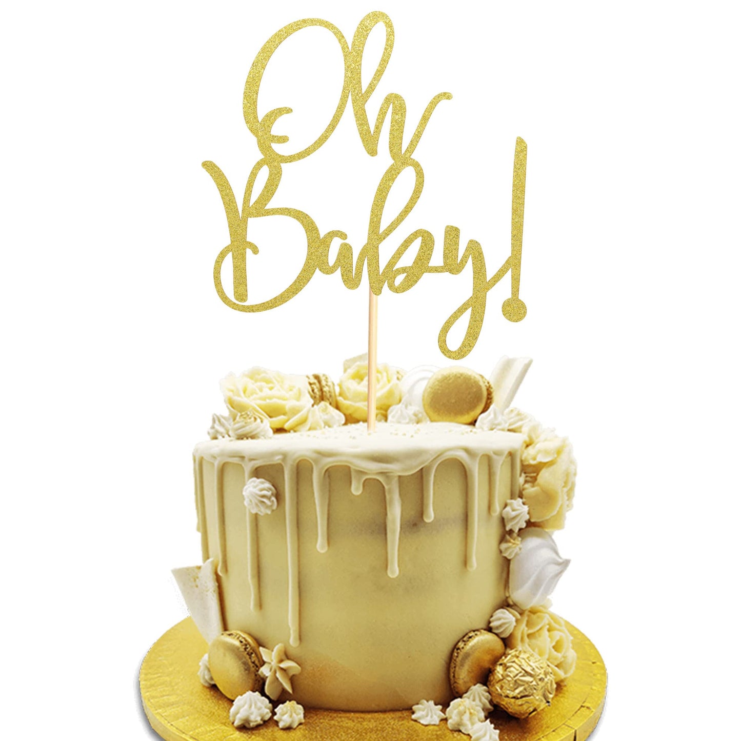 Arthsdite Oh Baby Cake Toppers Baby Shower Cake Picks For Celebrating Baby Shower Kids Birthday Party Decoration Supplies - Gold Glitter