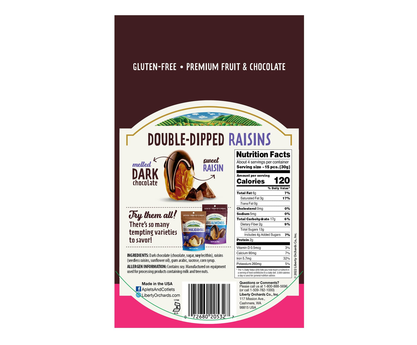 Liberty Orchards Dark Chocolate Raisins - Gluten Free Premium Treat