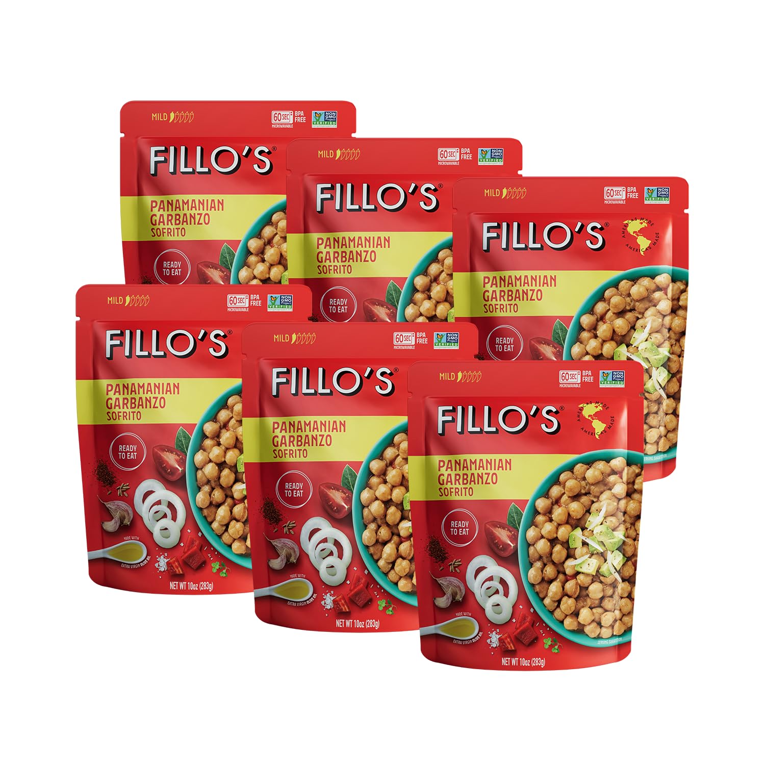 Fillo's Panamanian Garbanzo Beans, Ready to Eat Beans, 10 oz Pk of 6, Gluten-Free, Preservative-Free, Microwavable Meals, Non-GM