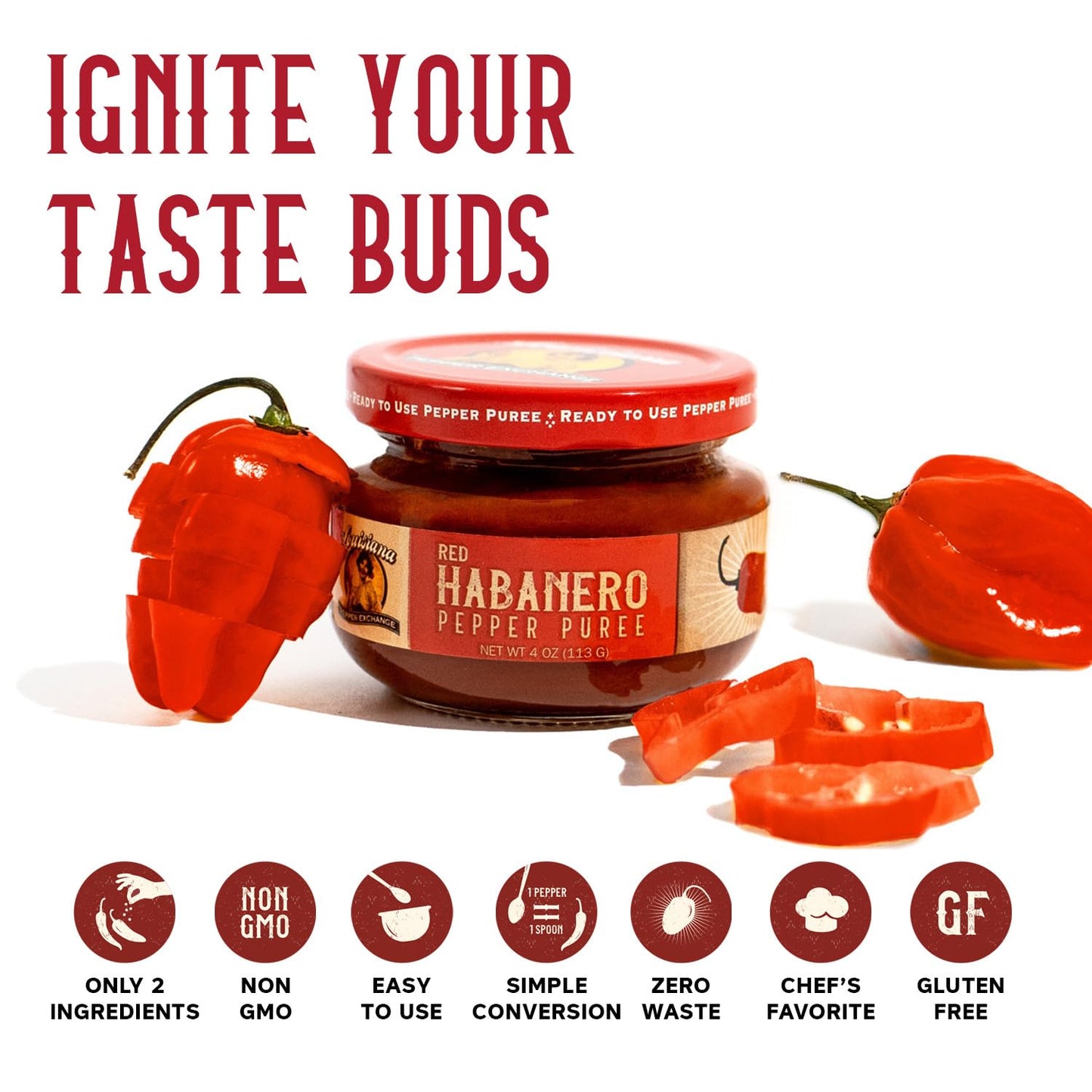 Red Habanero Pepper - Louisiana Pepper Exchange - Fresh Pepper Replacement (Red Habanero Pepper Puree) 1 Jar - Plant-Based, Glut