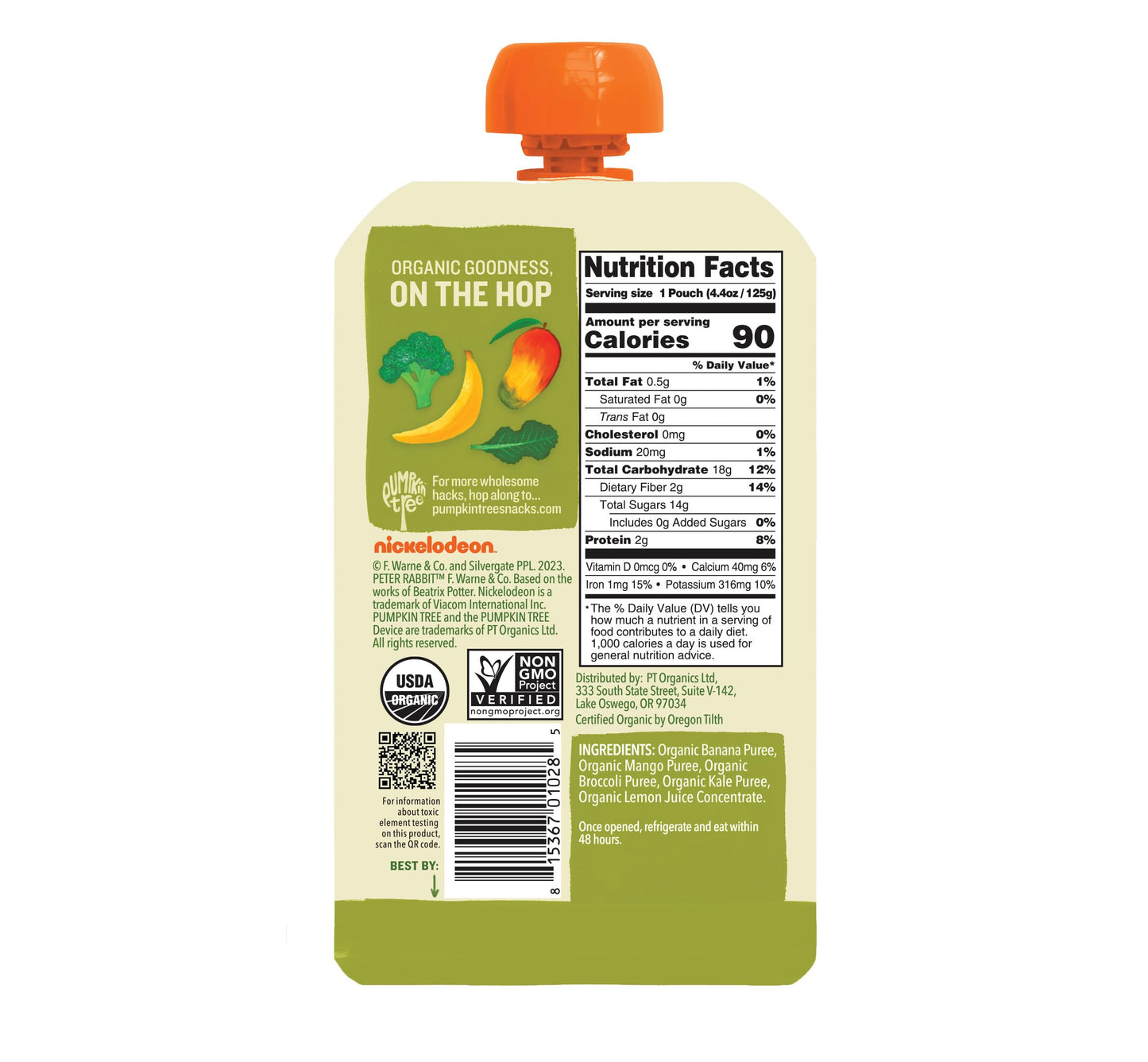 Pumpkin Tree Peter Rabbit Organics, Banana, Mango, and Kale, 4 Squeeze Pouch, Mango, Broccoli & Kale, 4.4 Ounce (Pack of 10)