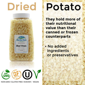 Harmony House Foods Dehydrated Diced Potatoes - Dried Potato Pieces, For Hash Browns, Stews, Soups, Home Fries, And More, 40 Ounces