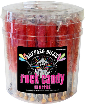 Buffalo Bills Strawberry (Red) Rock Candy On A Stick (36-Ct Tub Red Rock Candy Crystal Sticks)