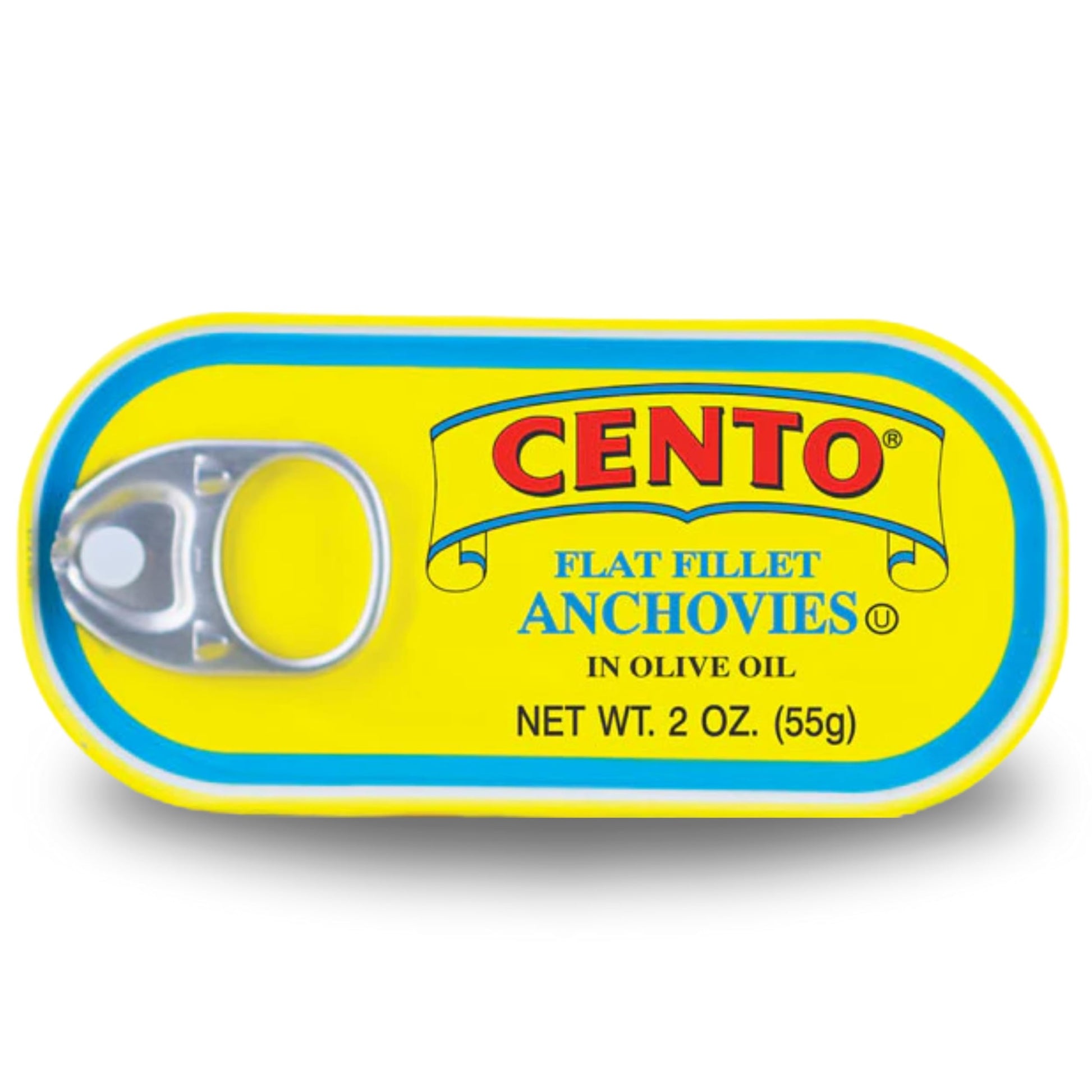 Cento Flat Fillet Anchovies in Olive Oil, 2 Oz, Firm, Skinless, Boneless, Canned Moroccan Anchovies, Easy to Open Pull Top Lid