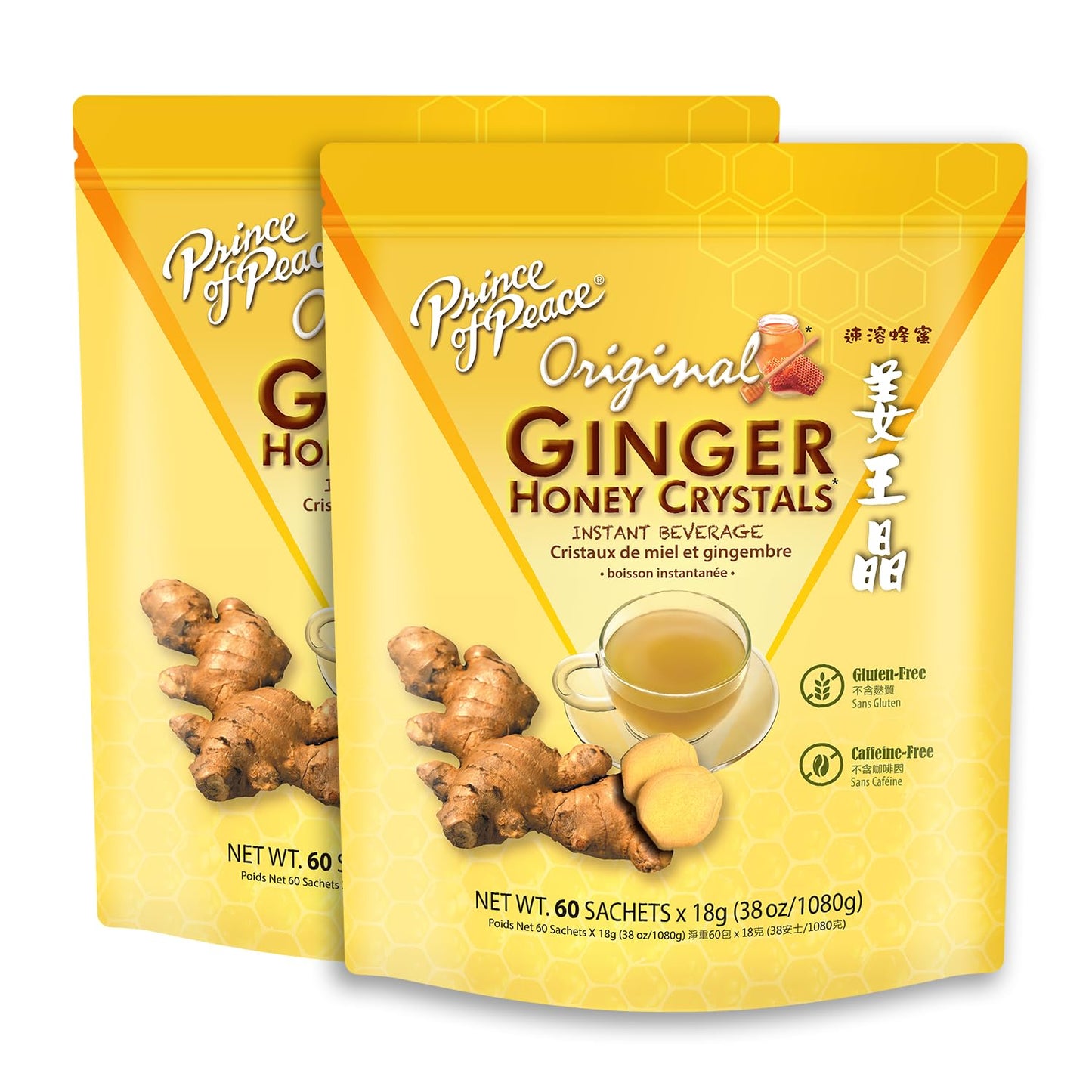 Prince Of Peace Flavor Blendger Honey Crystals Family Value Size 60 Sachets Instant Hot Or Cold Beverage Easy To Brew - Energy Blend And Gluten Free - Real Flavor Blendger 38Oz (1080G) Twin Pack (Pack Of 2) (Oriflavor Blendal)