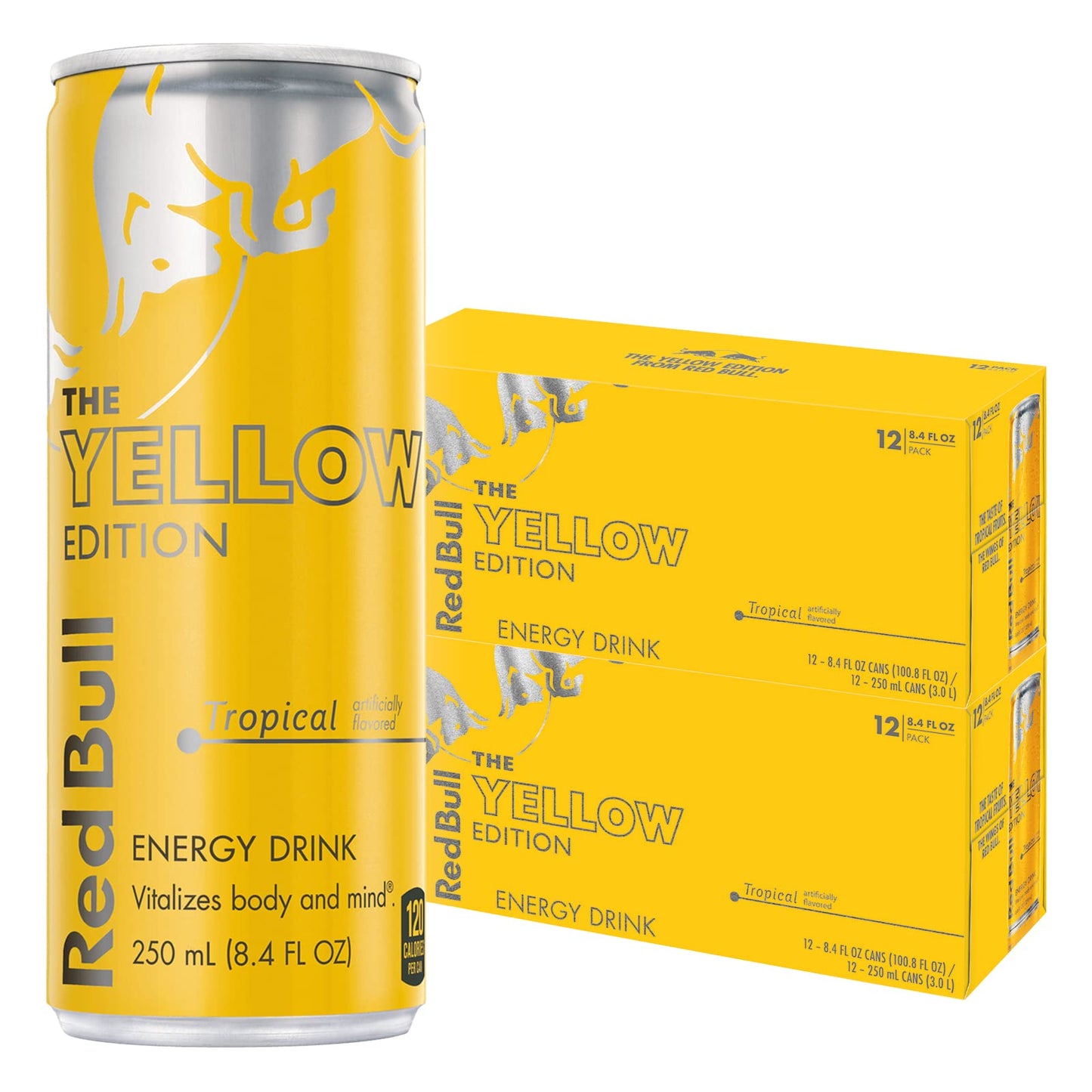 Red Bull Yellow Edition Energy Drink, Tropical, 80mg Caffeine, 8.4 Fl Oz, 24 Pack (2x12 Cans)